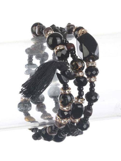 Black Beaded Bracelet Set