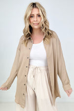 Easel Twisted Tunic Solid Button Down Shirt Khaki / S Tops