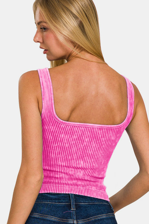 Washed Ribbed Cropped Bra Padded Tank