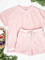 Cozy Top & Drawstring Shorts Set In Pink Milkshake