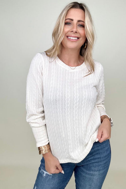 Long Sleeve Cable Knit Top**