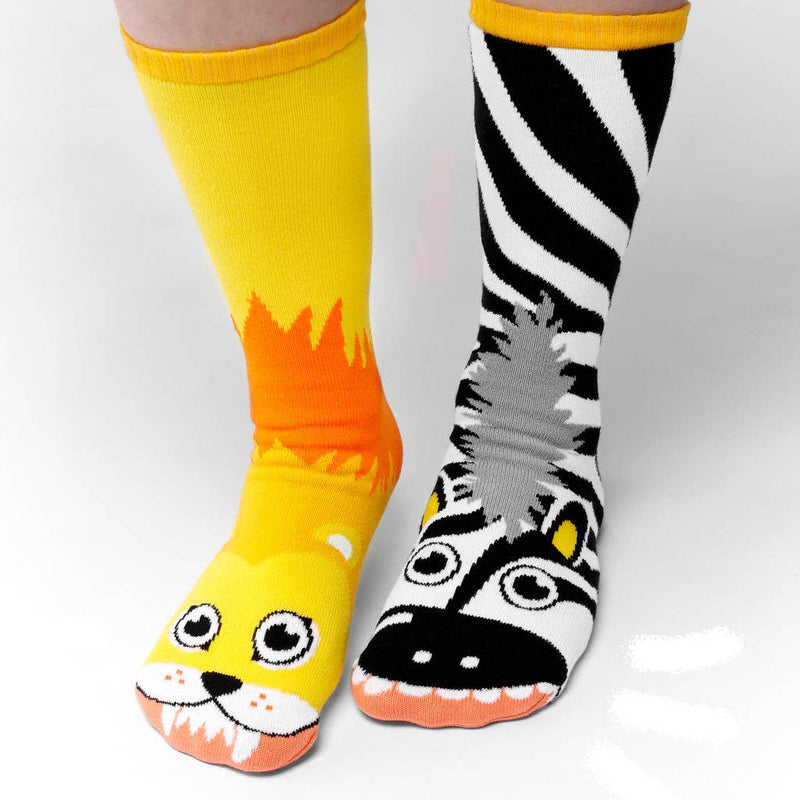 Pals Socks - Lion & Zebra Mismatched Adult Socks