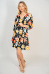 Three Quarter Sleeve Floral Print Knit Dress