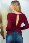 Wine Long Sleeve Solid Knit Top