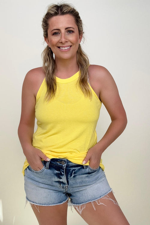 Solid Halter Neck Tank Top Yellow / S Tops