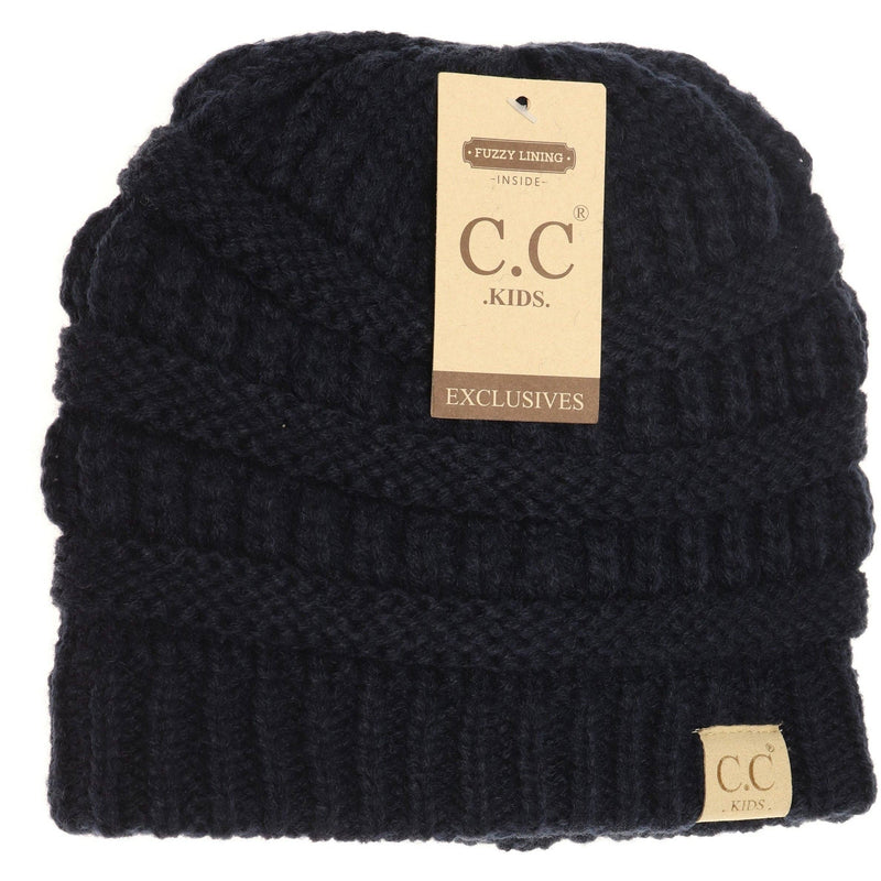 C.C Beanie - Kids Solid Fuzzy Lined CC Beanie: Navy