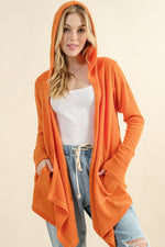 Thermal Hooded Open Front Cardigan with Pockets in Dusty Coral