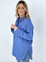 Easel Twisted Tunic Solid Button Down Shirt Tops