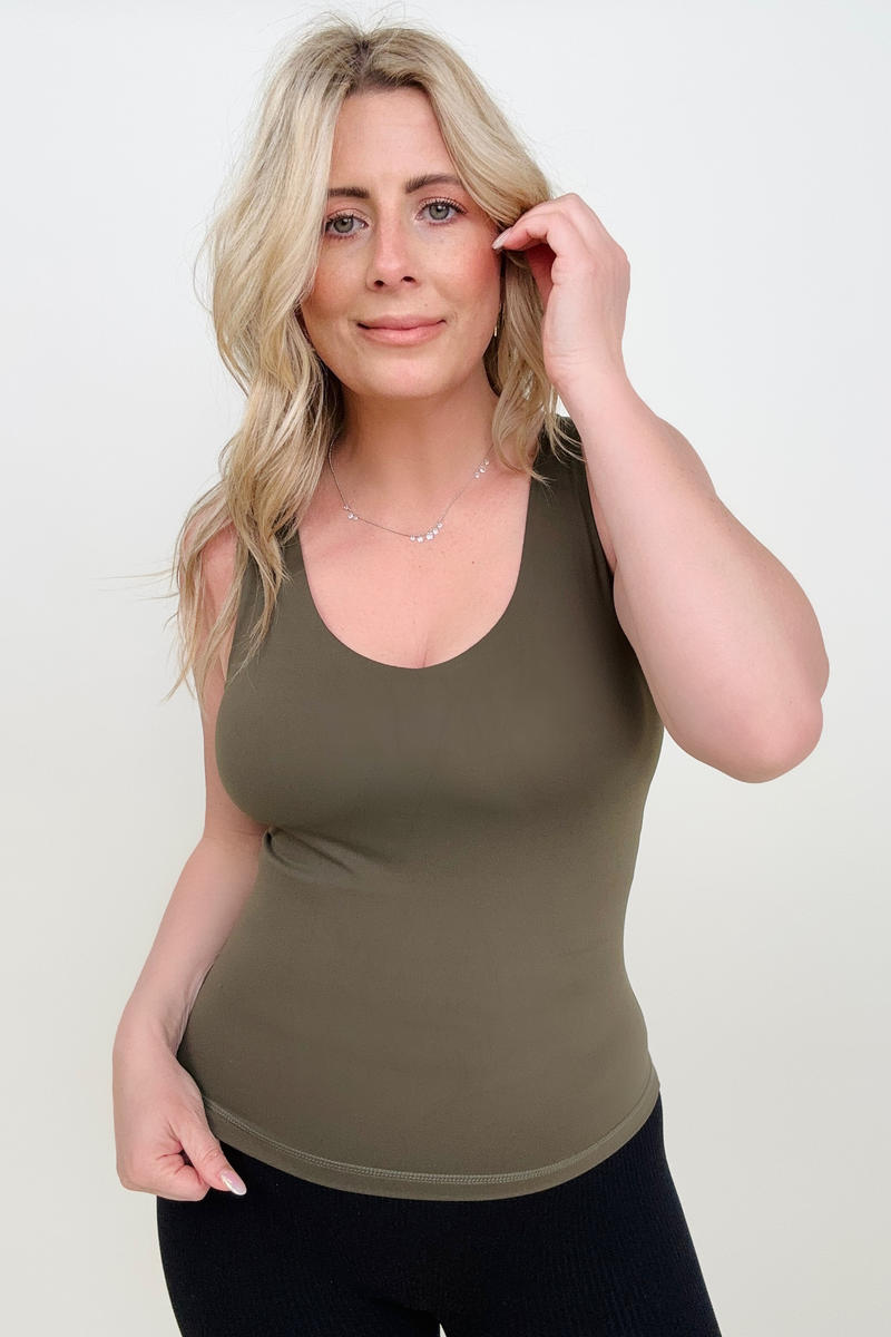 11 Colors - Fawnfit Medium Length Lift Tank 2.0 With Built-In Bra Olive Green / S Tops & Camis