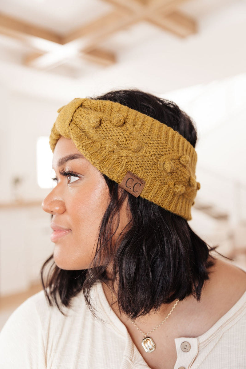 Pom Knit Head Wrap In Mustard Womens