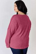 Ribbed Half Button Long Sleeve T-Shirt