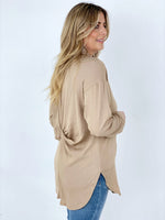 Easel Twisted Tunic Solid Button Down Shirt Tops