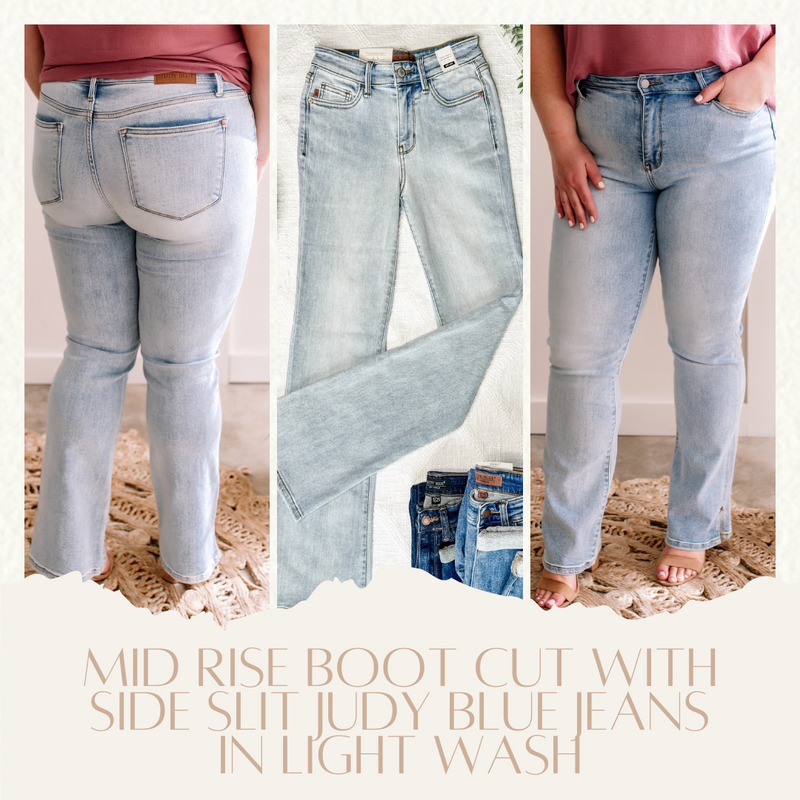 Mid Rise Boot Cut With Side Slit Judy Blue Jeans In Light Wash
