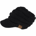 C.C Beanie - Ribbed Knit Hat with Brim: Black