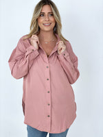 Easel Twisted Tunic Solid Button Down Shirt Tops