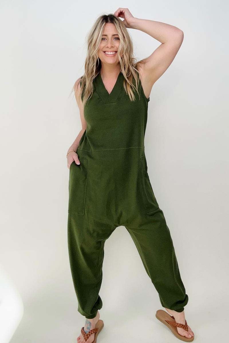 Solid Sleeveless Harem Jumpsuit Army Green / S Jumpsuits