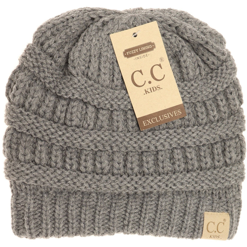 C.C Beanie - Kids Solid Fuzzy Lined CC Beanie: Lt. Melange Grey