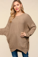 Side Slit Texture Asymmetric Sweater in Taupe