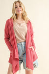 Thermal Hooded Open Front Cardigan with Pockets in Rose Pink