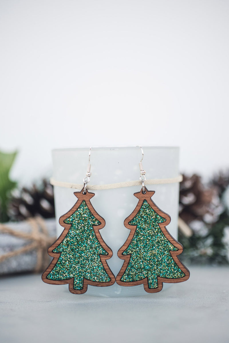 Green Glitter Acrylic Christmas Tree Dangles