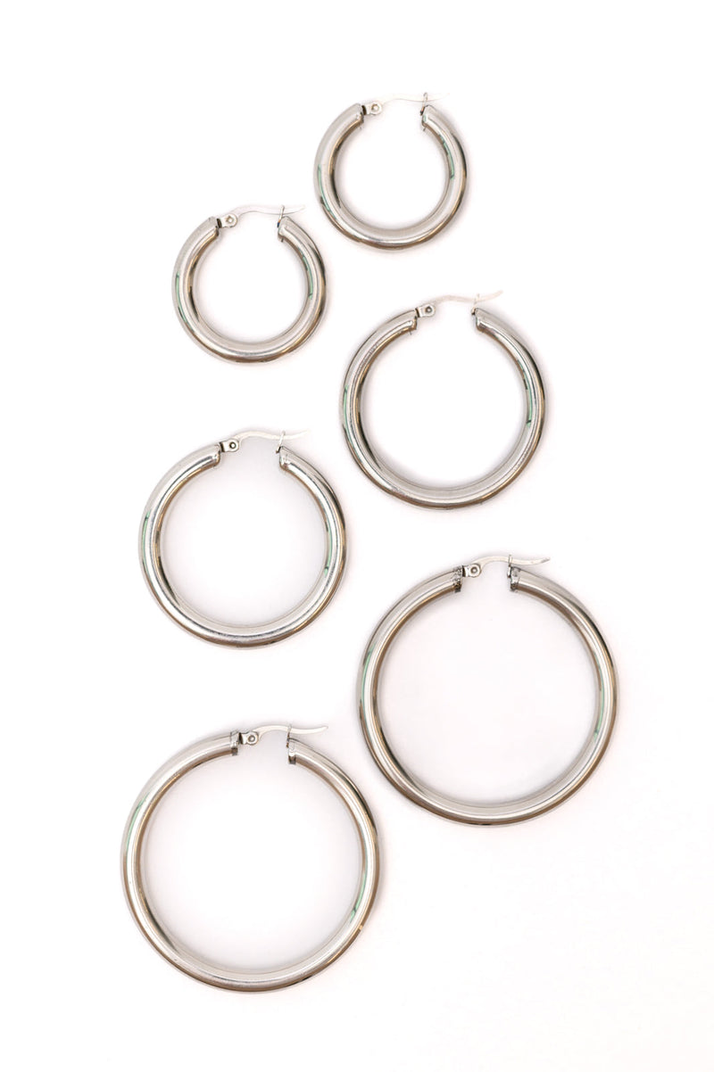 Day to Day Hoop Earrings Set in Silver