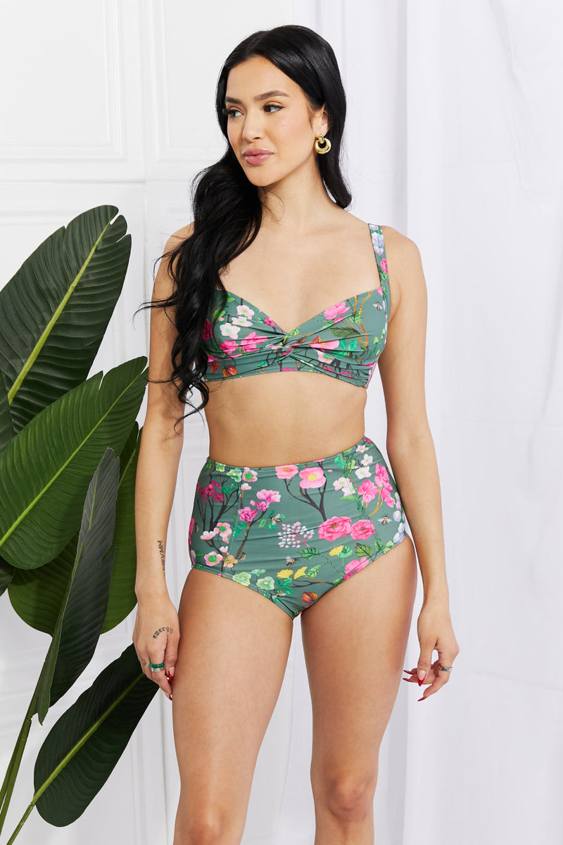 Marina West Swim Take A Dip Twist High-Rise Bikini In Sage / S