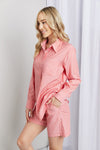 Striped Shirt And Shorts Loungewear Set In Deep Coral**
