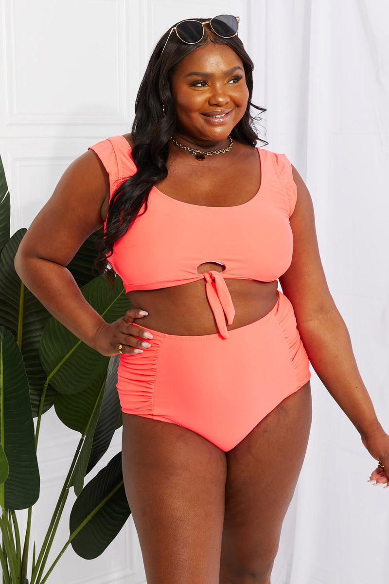 Marina West Swim Sanibel Crop Top And Ruched Bottoms Set In Coral