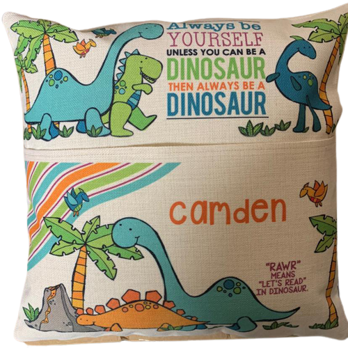 Dinosaur reading outlet pillow