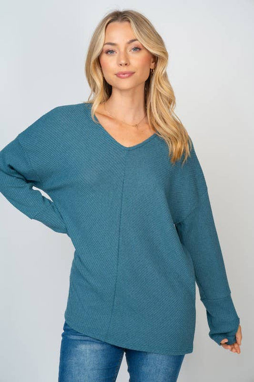 Dusty Teal Long Sleeve Solid Knit Top