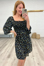 Black Floral Square Neck Dress Womens