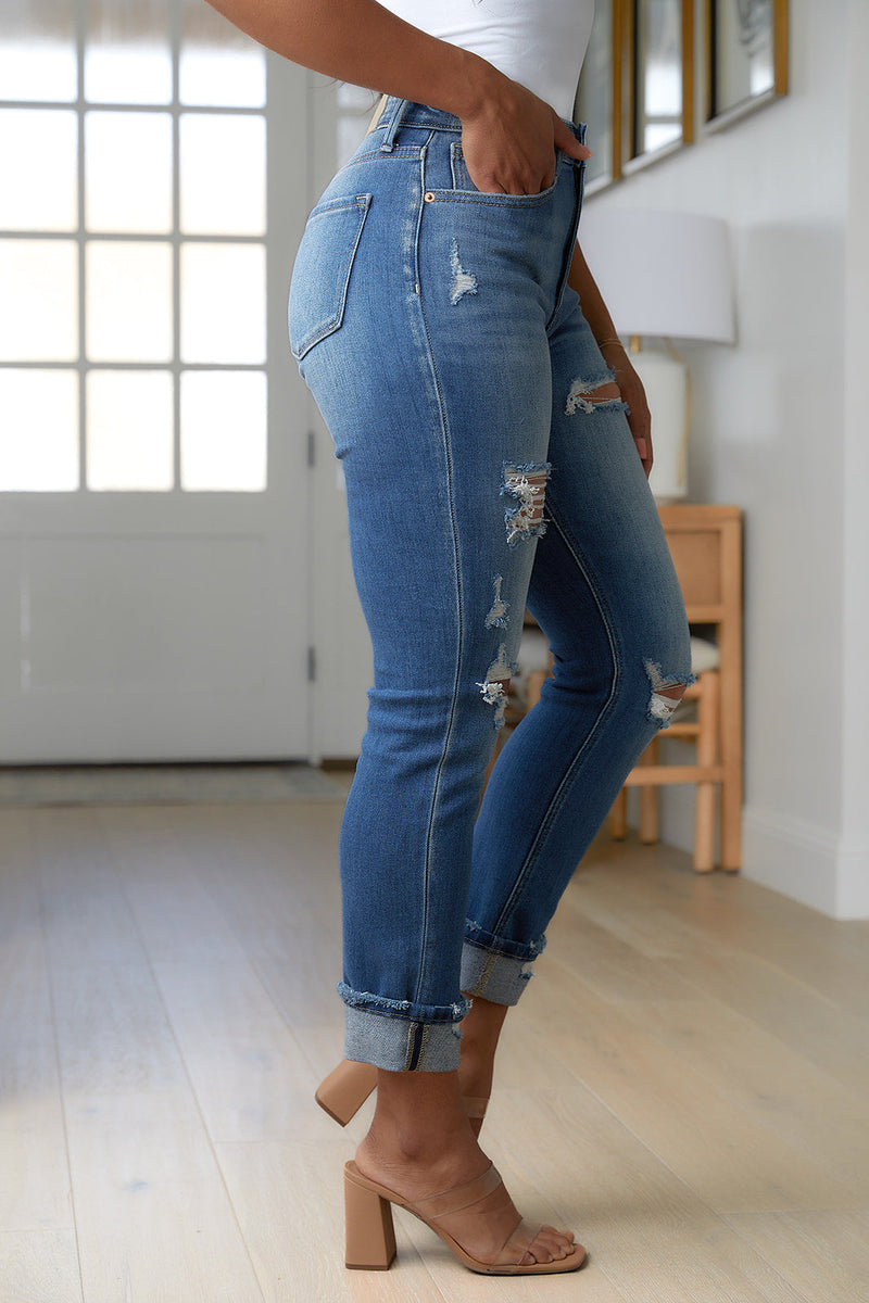 Belinda High Rise Distressed Straight Jeans Womens
