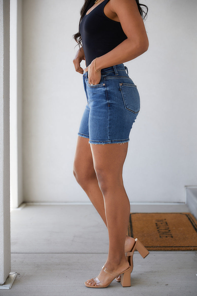 High-rise denim shorts