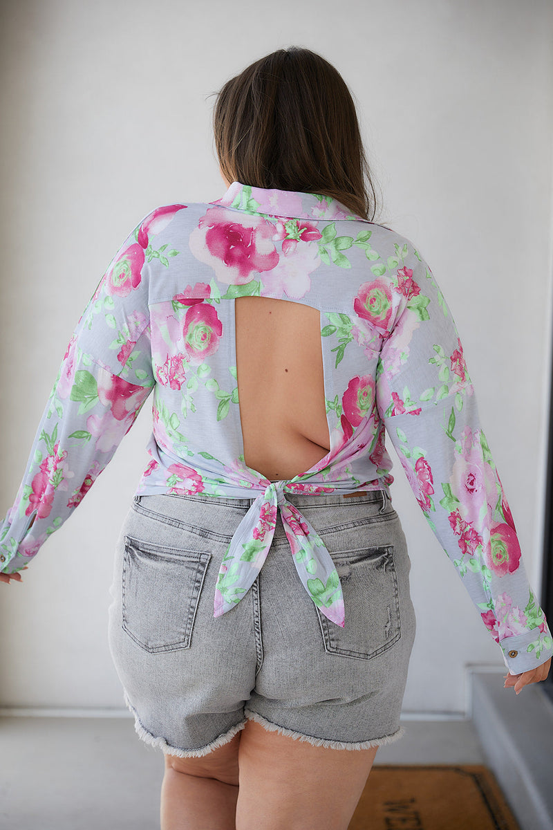 Thinking On It Open Back Floral Top Womens