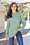 Ribbed Round Neck Long Sleeve Knit Top