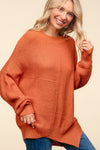 Side Slit Texture Asymmetric Sweater in Pumpkin