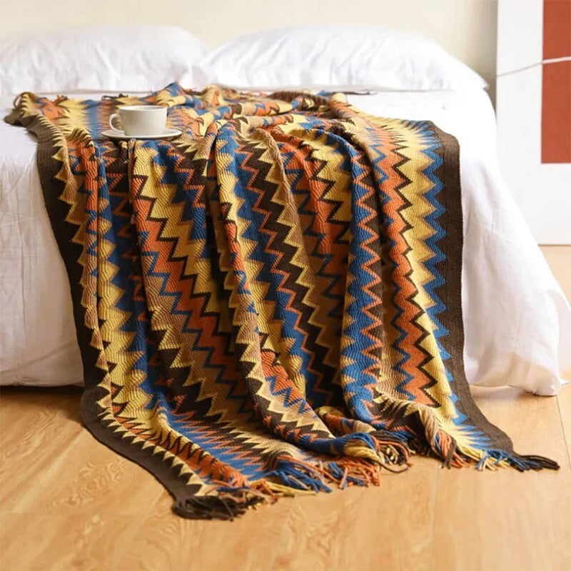 Zigzag Soft Boho Throw Blanket with Tassels