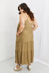 Spaghetti Strap Tiered Dress With Pockets In Khaki