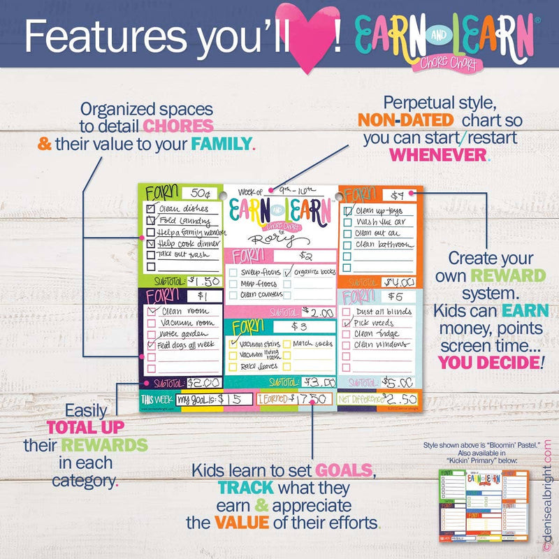 Denise Albright® - Earn & Learn® Kids Money Management Chore Chart | Open Stock: Kickin' Colors