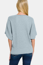 V-Neck Short Sleeve Dolman Sweater Powder Blue