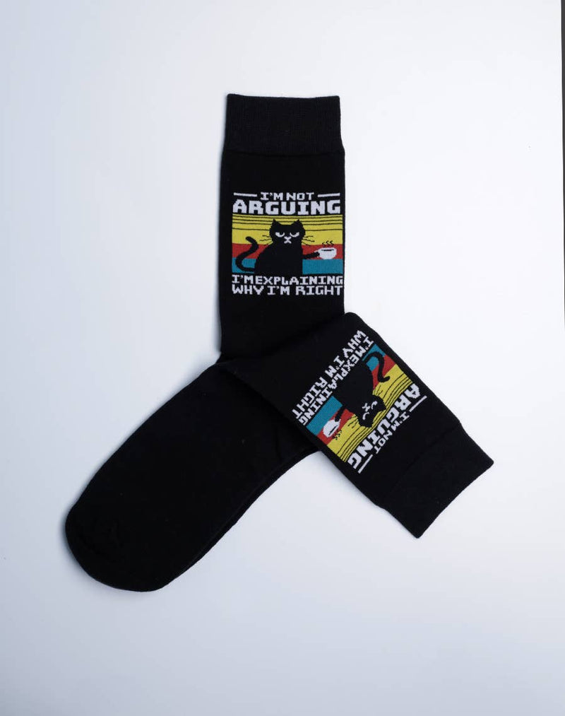 Men's I'm Not Arguing I'm Explaining Funny Cat Crew Socks