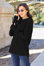 Ribbed Round Neck Long Sleeve Knit Top