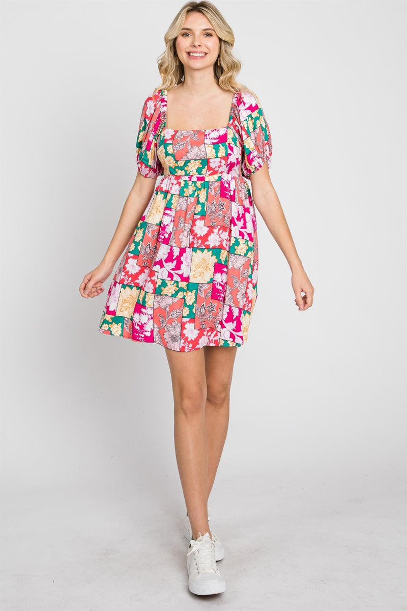 Floral Ruff Sleeve Mini Dress