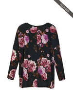 Long Sleeve Floral Print Tunic Top: Black Mauve