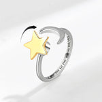 Moon Star Anxiety Fidget Spinner Ring in Solid Copper: Silver