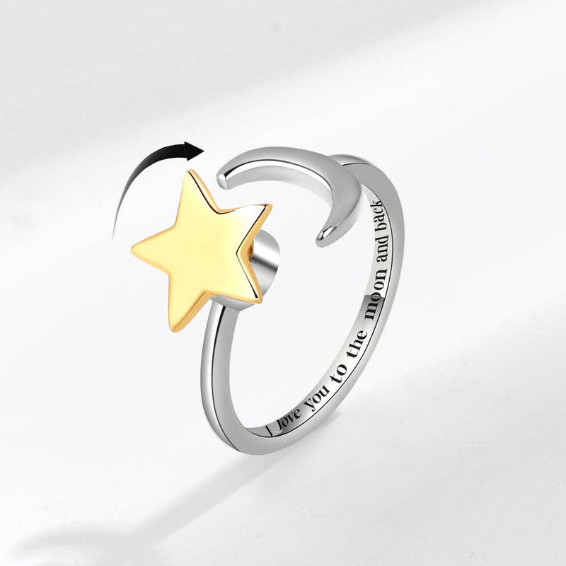 Moon Star Anxiety Fidget Spinner Ring in Solid Copper: Silver