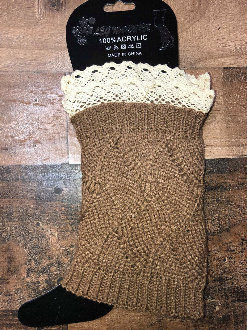 Boot Cuffs - Brown With Lace