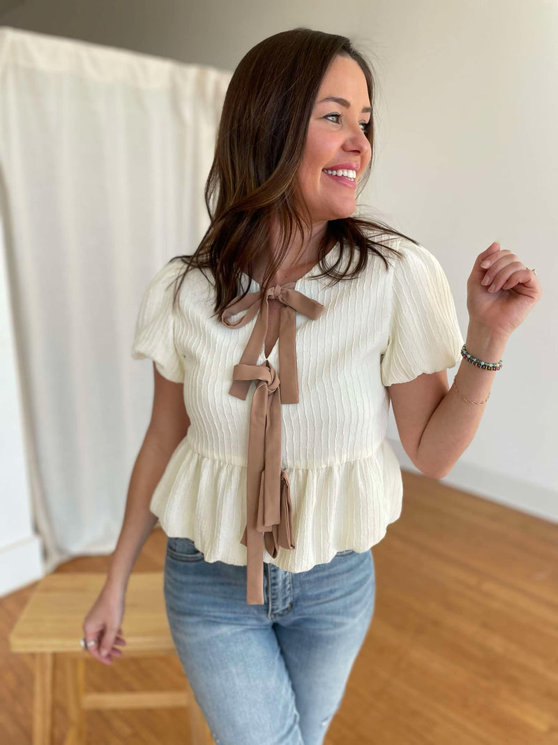 PREORDER: Tied Up In A Bow Textured Blouse