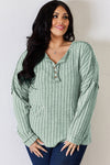 Ribbed Half Button Long Sleeve T-Shirt