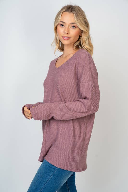 Dusty Mauve Long Sleeve Solid Knit Top